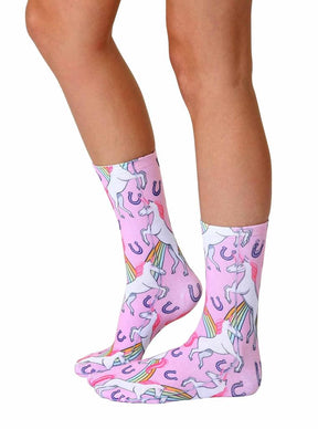 Living Royal Photo Print Crew Socks: Unicorn and Rainbow