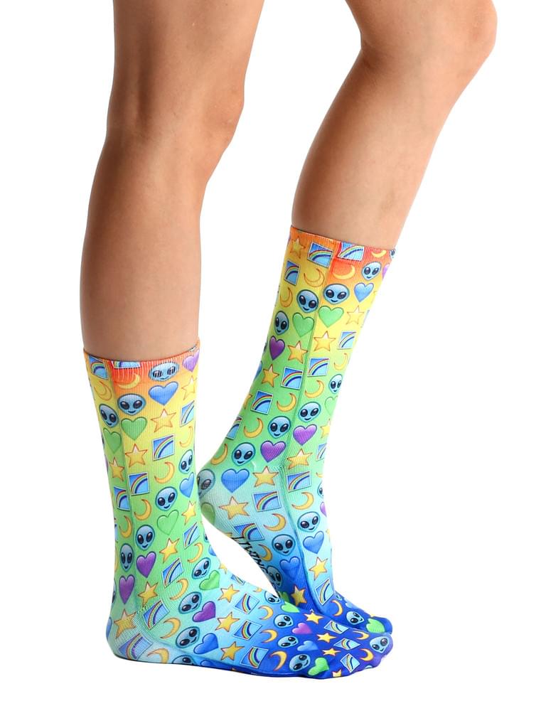 Living Royal Photo Print Crew Socks: Galaxy Emoji