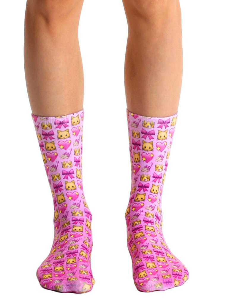 Living Royal Photo Print Crew Socks: Girly Emoji