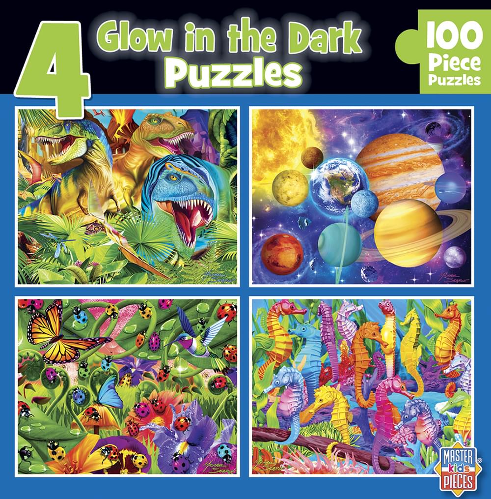 Glow in the Dark 4-Pack Blue 100 Piece Jigsaw Puzzles