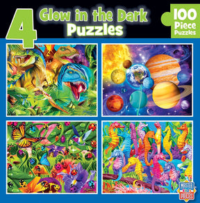 Glow in the Dark 4-Pack Blue 100 Piece Jigsaw Puzzles