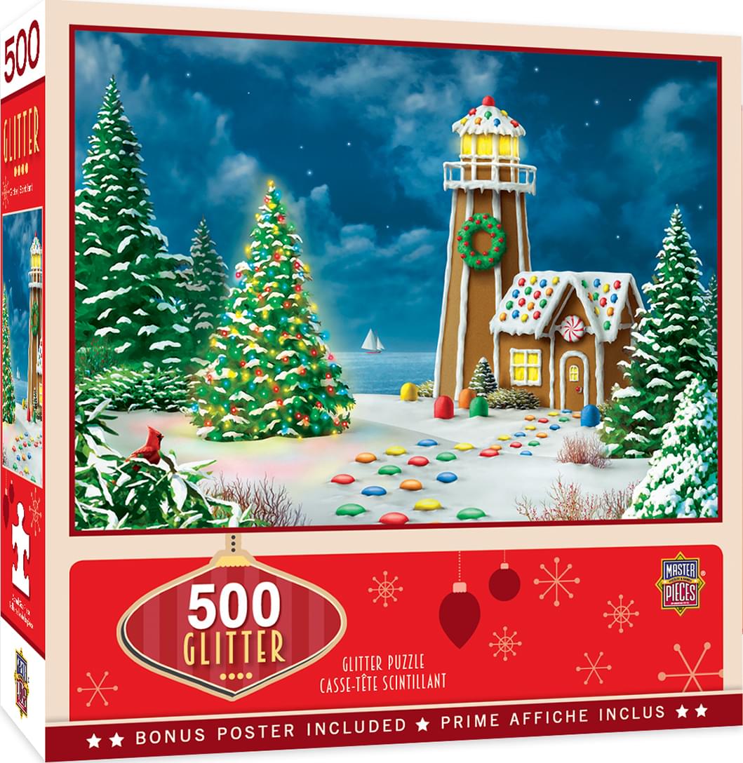 Gingerbread Lighthouse 500 Piece Glitter Jigsaw Puzzle