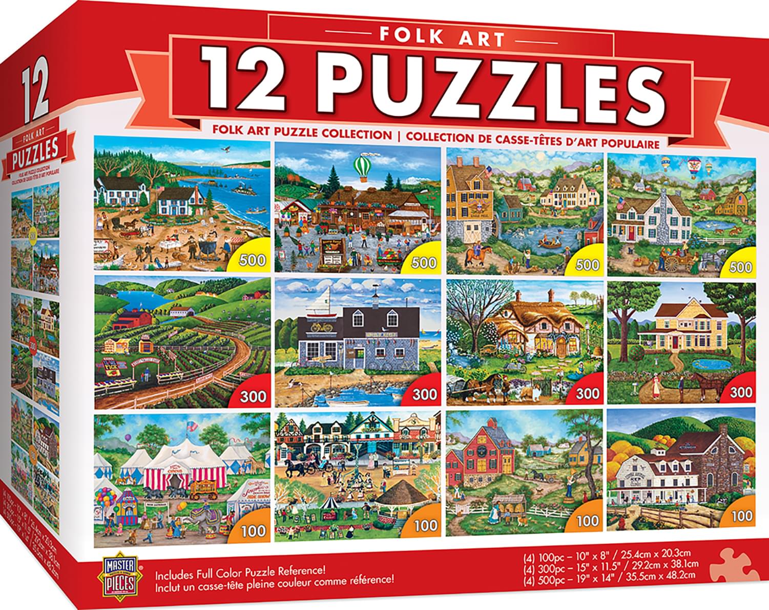 Folk Art Jigsaw Puzzle 12-Pack | 4x 100Pc | 4x 300Pc | 4x 500Pc