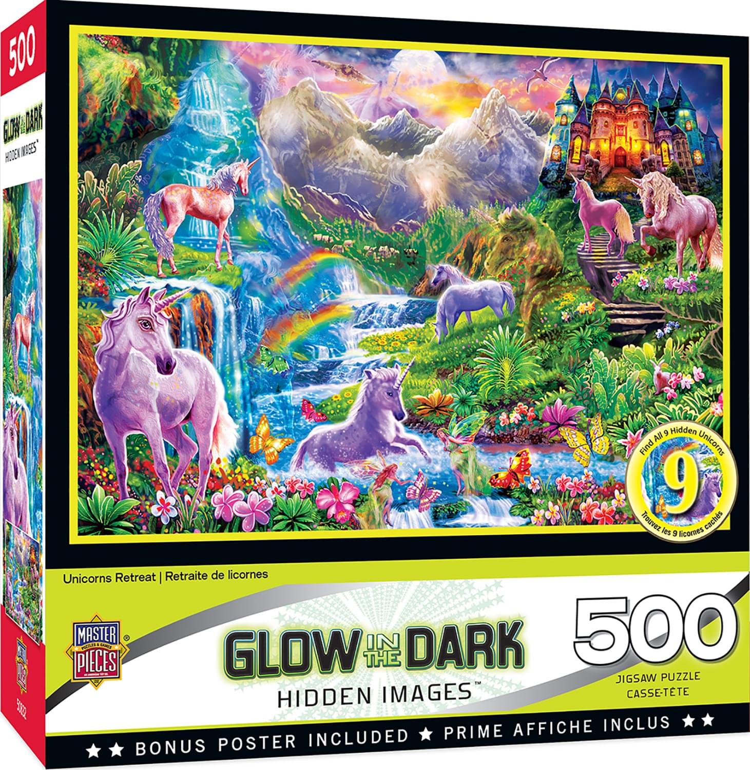 Unicorns Retreat 500 Piece Hidden Images Glow In The Dark Jigsaw Puzzle