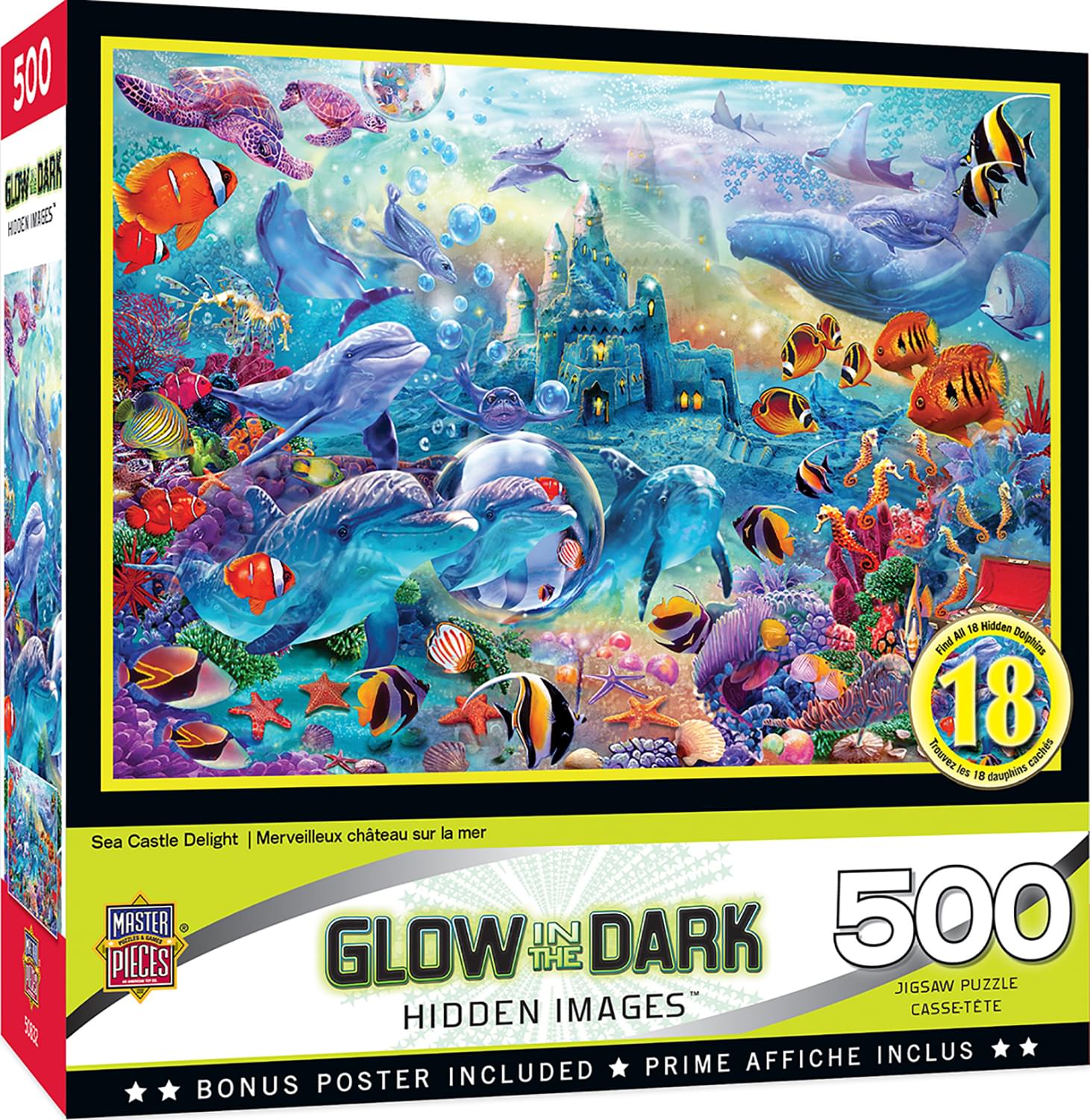 Sea Castle Delight 500 Piece Hidden Images Glow In The Dark Jigsaw Puzzle