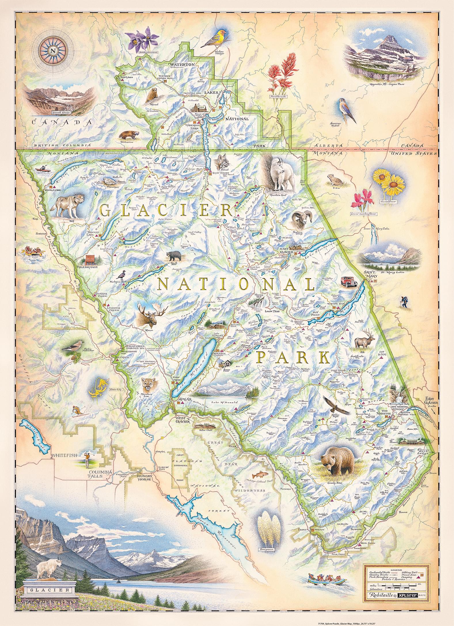 Xplorer Maps Glacier National Park 1000 Piece Jigsaw Puzzle