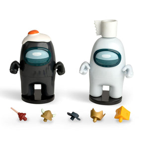 Among Us 4.5 Inch Figure Set with Stampers | Black & White Crewmates