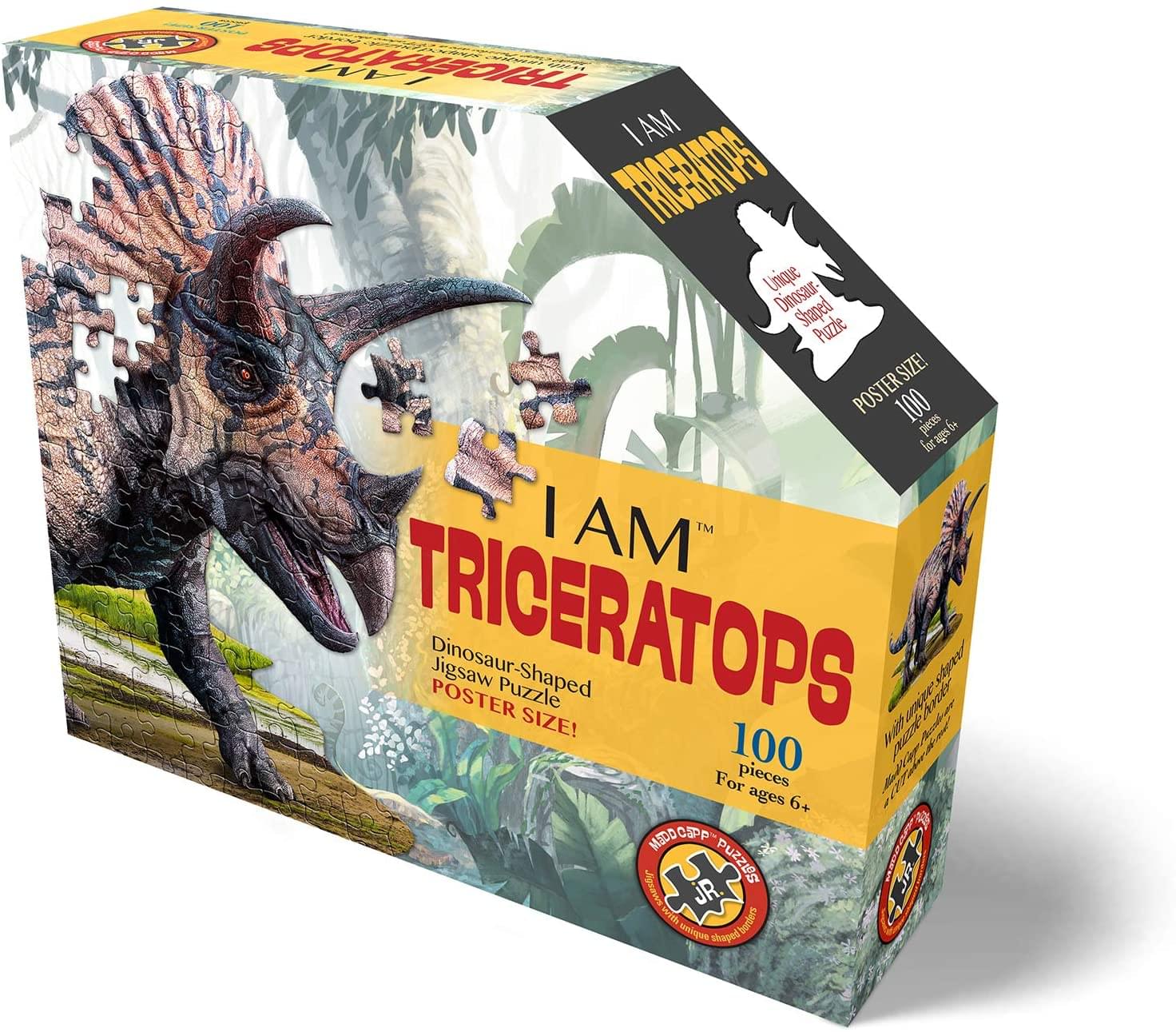 I AM Triceratops 100 Piece Animal Head-Shaped Jigsaw Puzzle