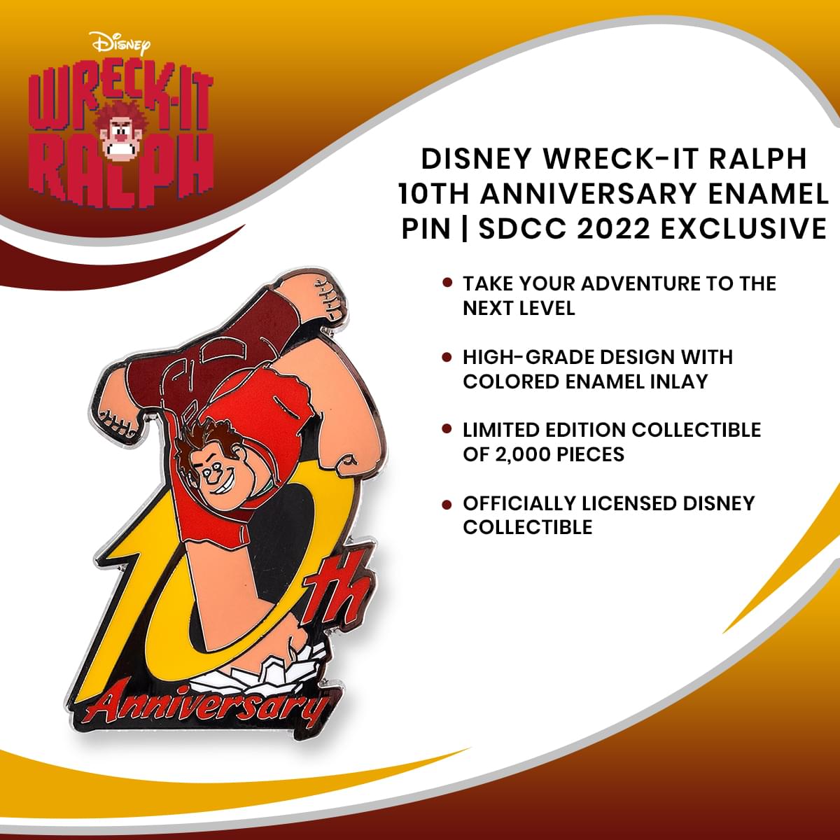 Disney Wreck-It Ralph 10th Anniversary Enamel Pin | SDCC 2022 Exclusive