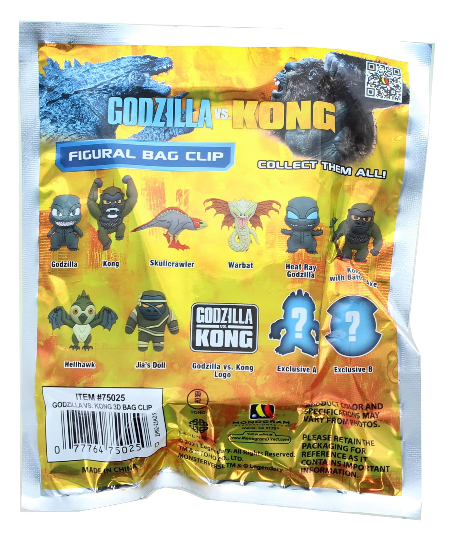 Godzilla Vs. Kong 3D Foam Bag Clip | One Random