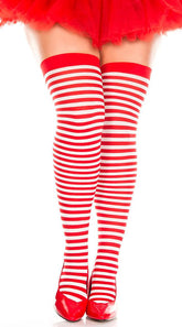 Adult 70D Thigh Highs, Red & White Stripe