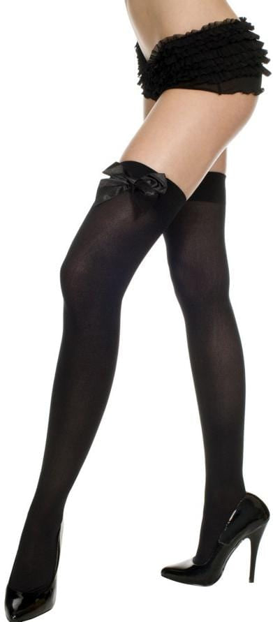 Opaque Thigh Hi Nylon With Satin Bow Costume Hosiery One Size