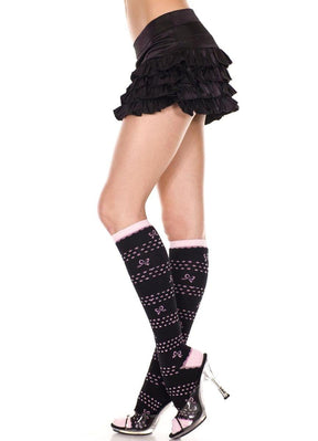 Knee Hi With Bow Polka Dots And Hearts Design Costume Nylon