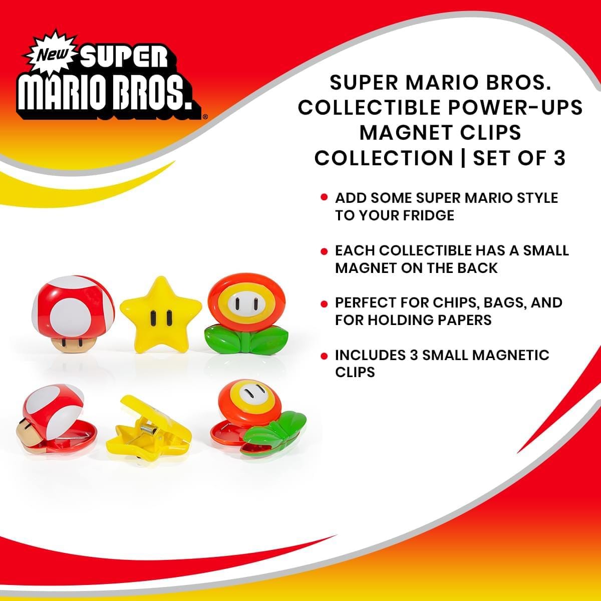 Super Mario Bros. Collectible Power-Ups Magnet Chip Clips | Set Of 3