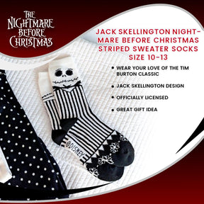 Jack Skellington Nightmare Before Christmas Striped Sweater Socks size 10-13