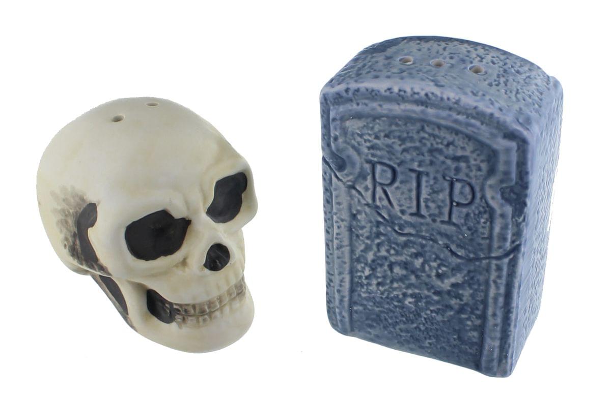 Graveyard Skull and Tombstone Salt and Pepper Shakers