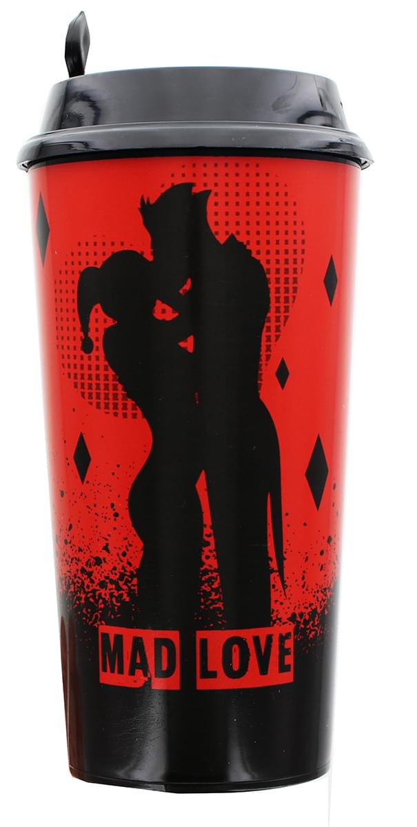 DC Comics "Mad Love" Harley Quinn and The Joker Travel Cup | Red