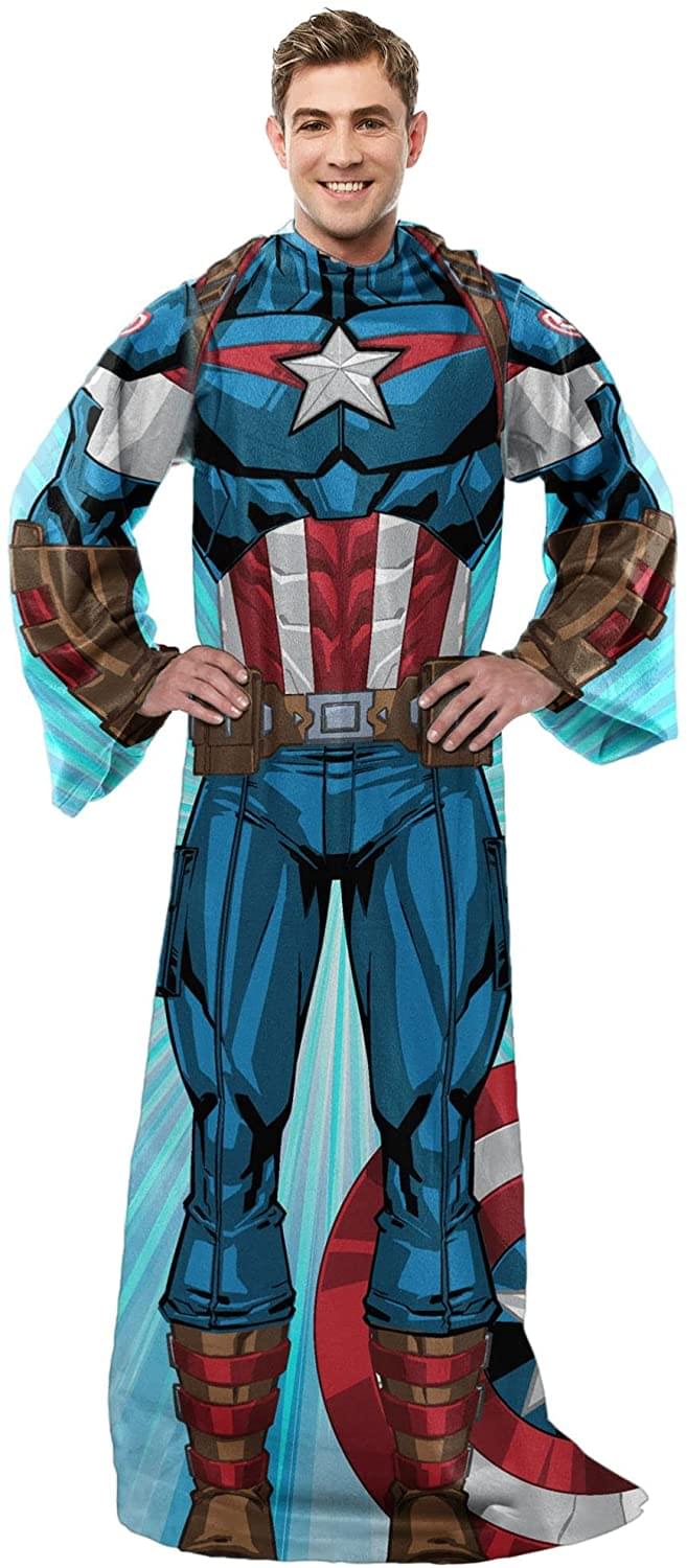 Marvel Captain America Adult Silk Touch Comfy Throw Blanket with Sleeves