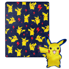 Pokemon Lightening Zap Silk Touch Throw Blanket & Plush Pillow