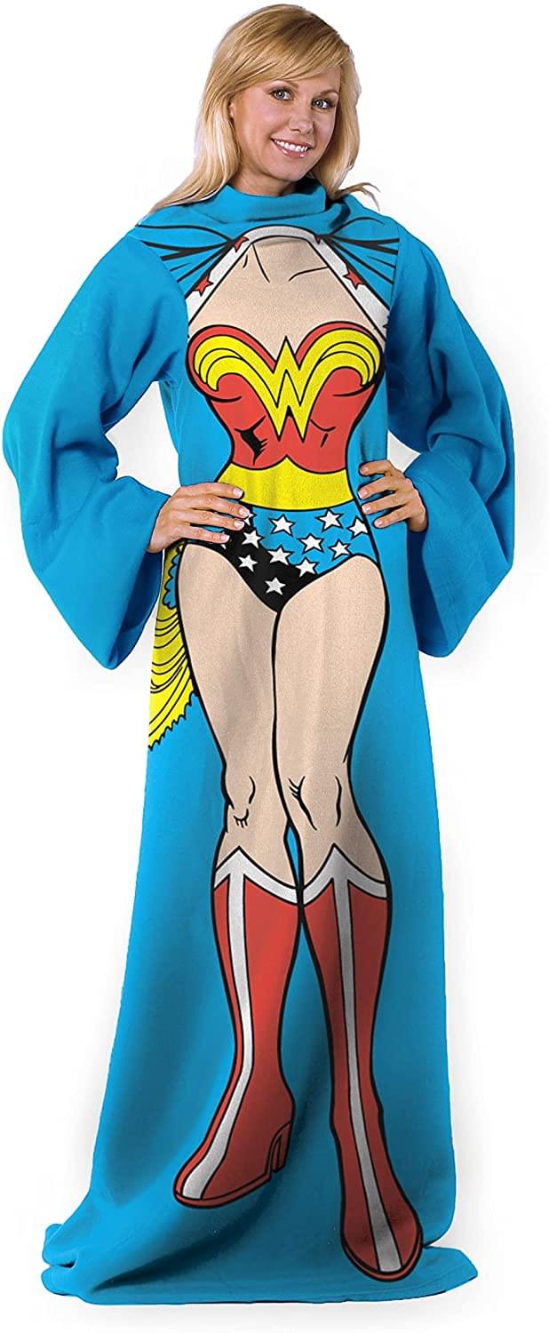 DC Comics Wonder Woman Adult Silk Touch Comfy Throw Blanket with Sleeves