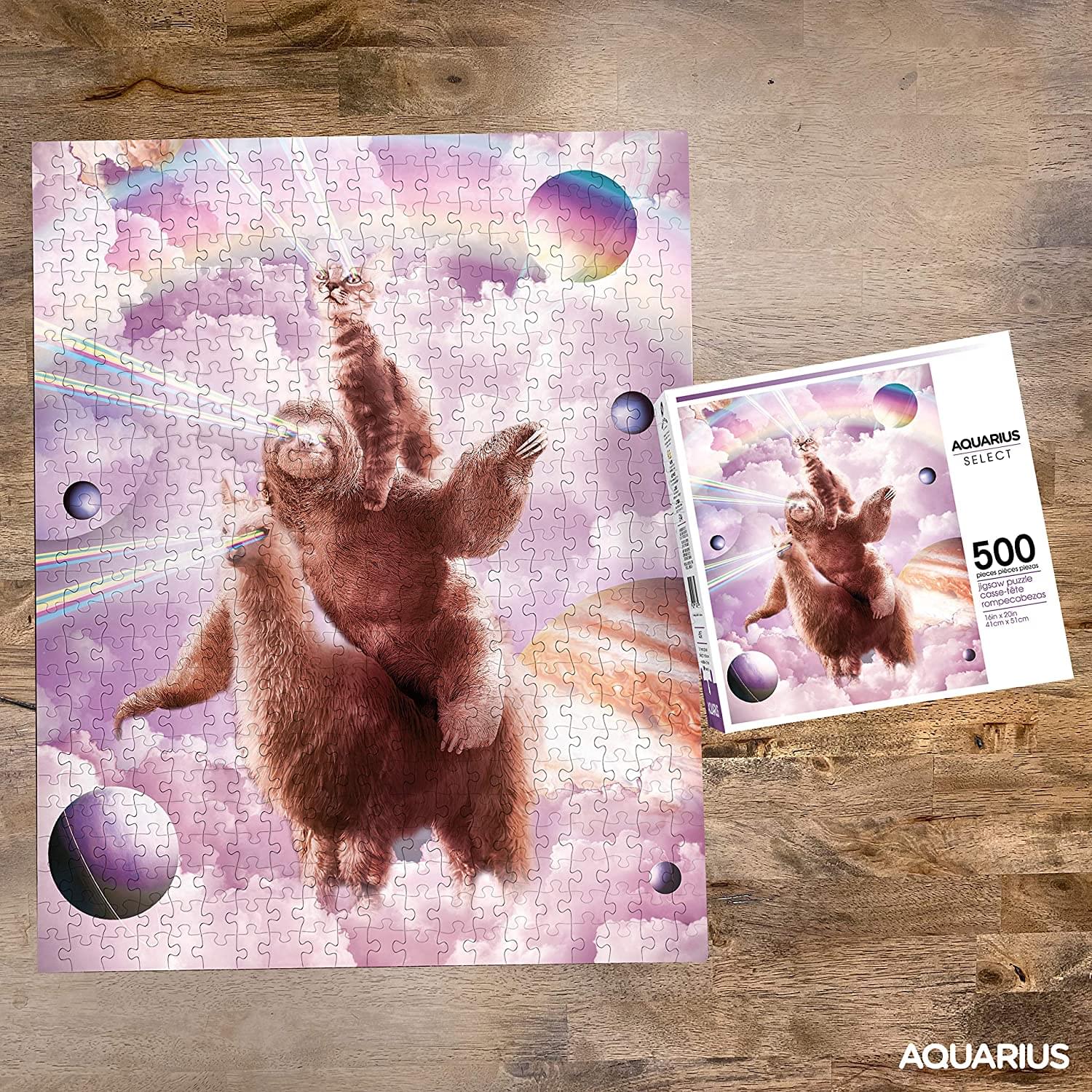 Random Galaxy Laser Eyes Cat Sloth Llama 500 Piece Jigsaw Puzzle