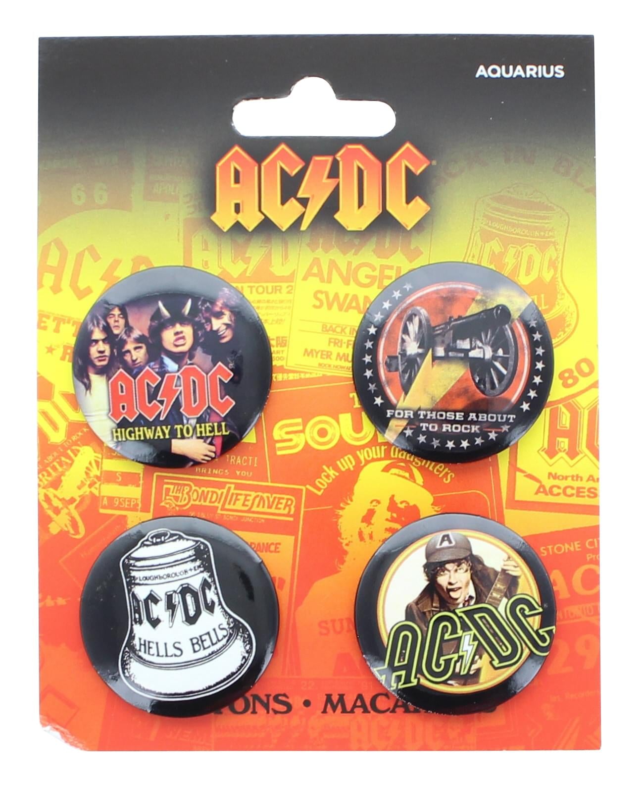 AC/DC Carded Button Pin 4 Pack
