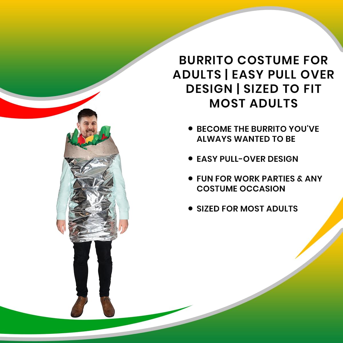 Burrito Costume For Adults | Easy Pull Over Design | Sized To Fit Most Adults