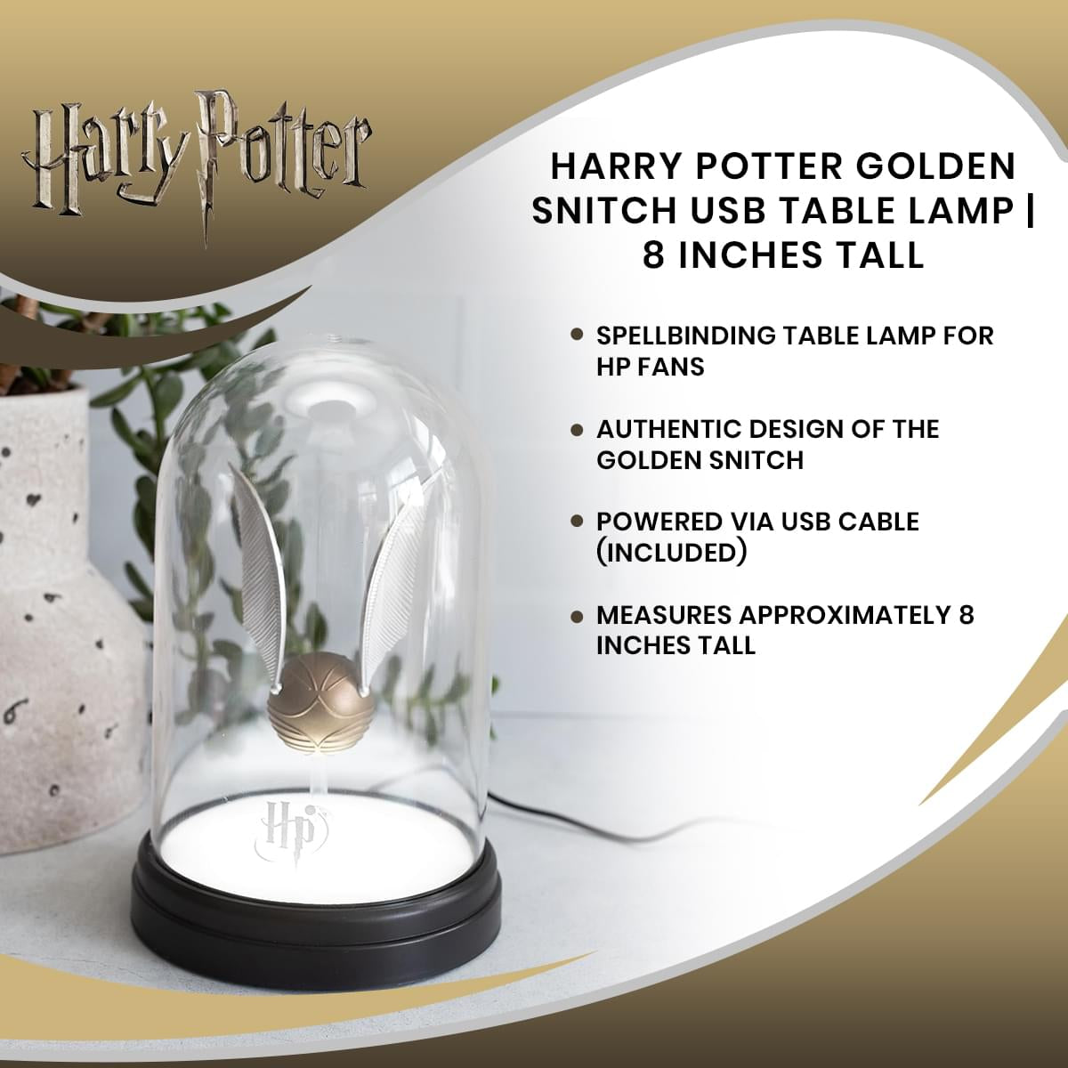 Harry Potter Golden Snitch USB Table Lamp | 8 Inches Tall