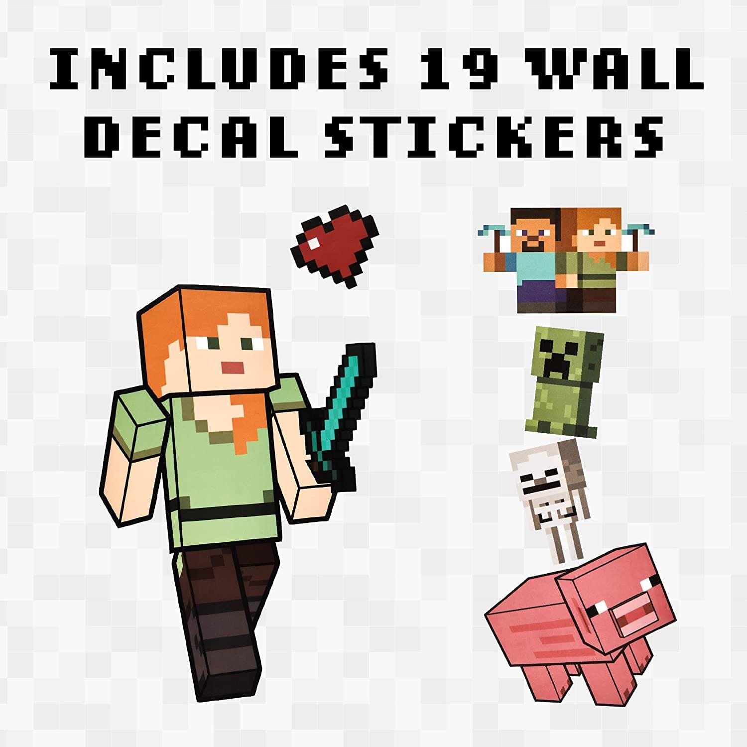 Minecraft Characters Removable Vinyl Stickers | 4 Sheets, 19 Decals