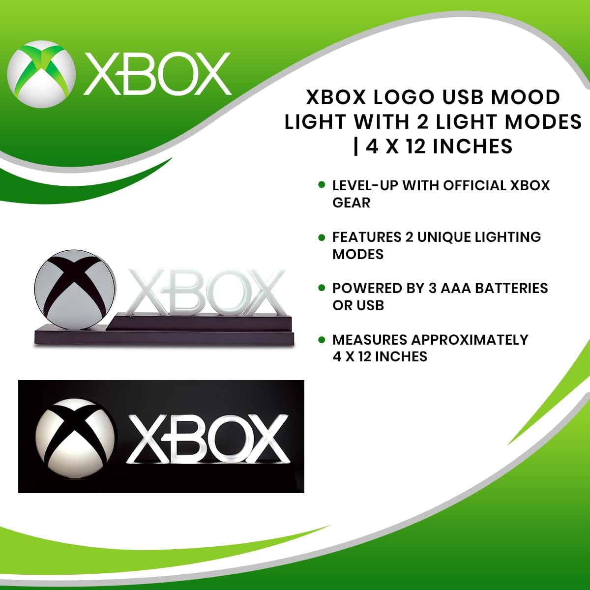 Xbox Logo USB Mood Light with 2 Light Modes | 4 x 12 Inches
