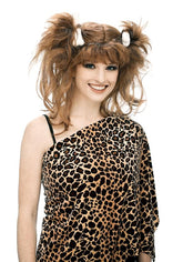 Bee Cee Cave Woman Pigtails Pebbles Adult Brown Costume Wig