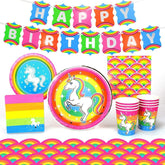 Rainbow Unicorn Birthday Party Supplies Pack | 66 Pieces | Serves 8 Guests