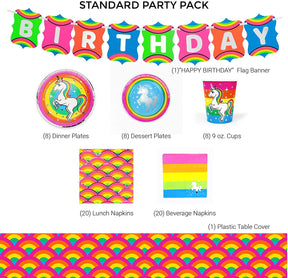 Rainbow Unicorn Birthday Party Supplies Pack | 66 Pieces | Serves 8 Guests