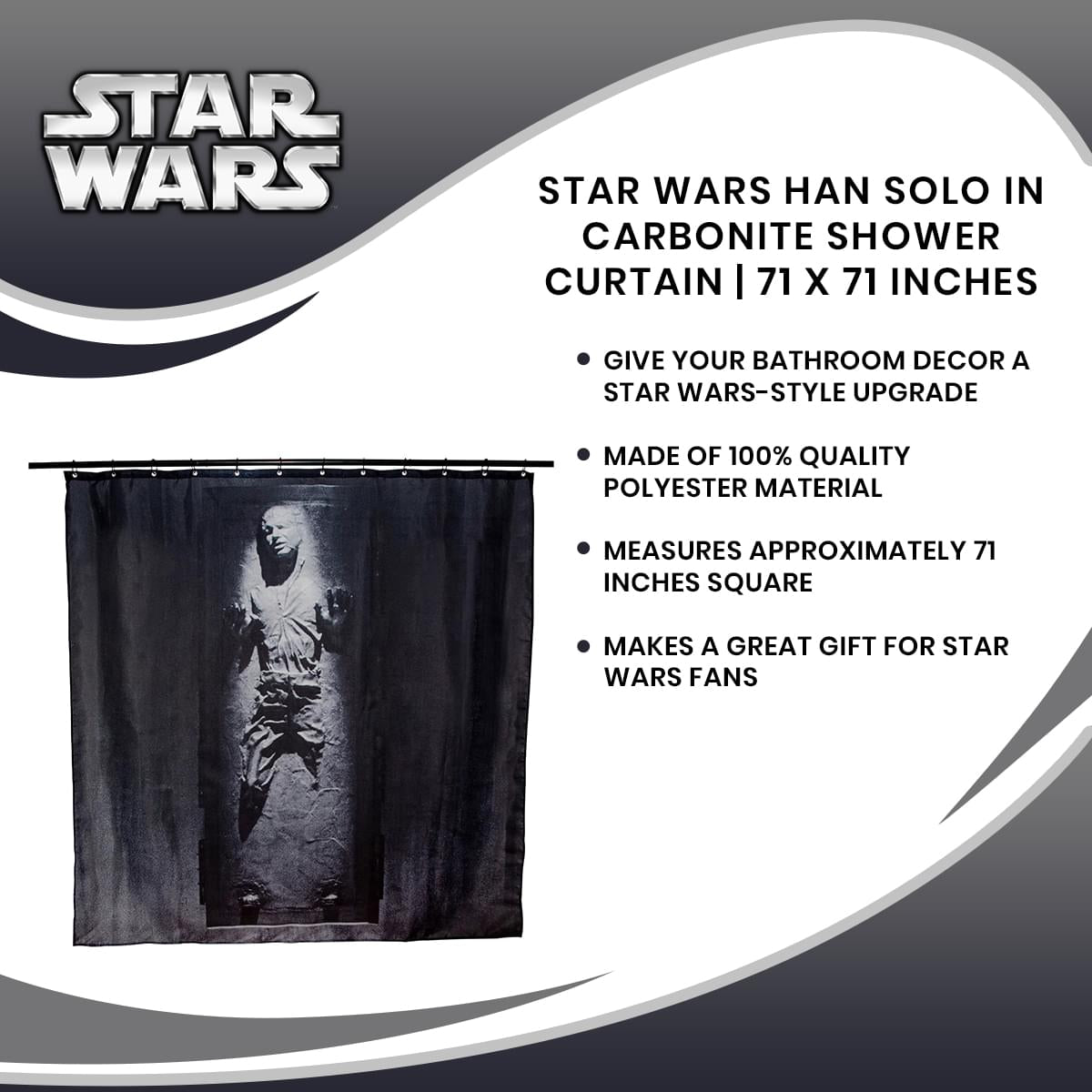 Star Wars Han Solo In Carbonite Shower Curtain | 71 x 71 Inches