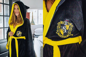 Harry Potter Hufflepuff Hooded Bathrobe for Adults | One Size Fits Most