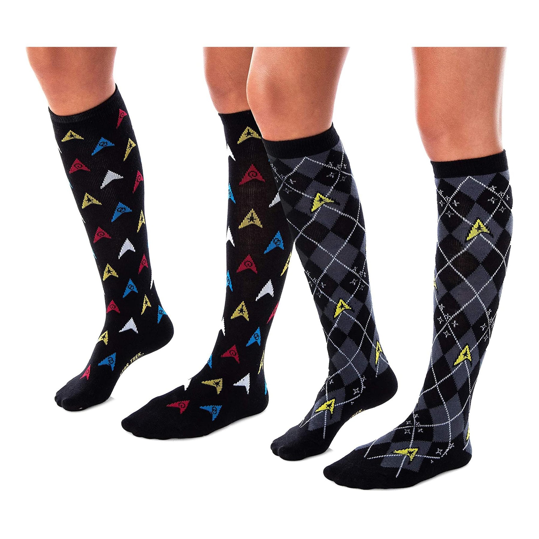 Star Trek Womens Argyle and Trexel Badges Knee High Socks | 2 Pairs