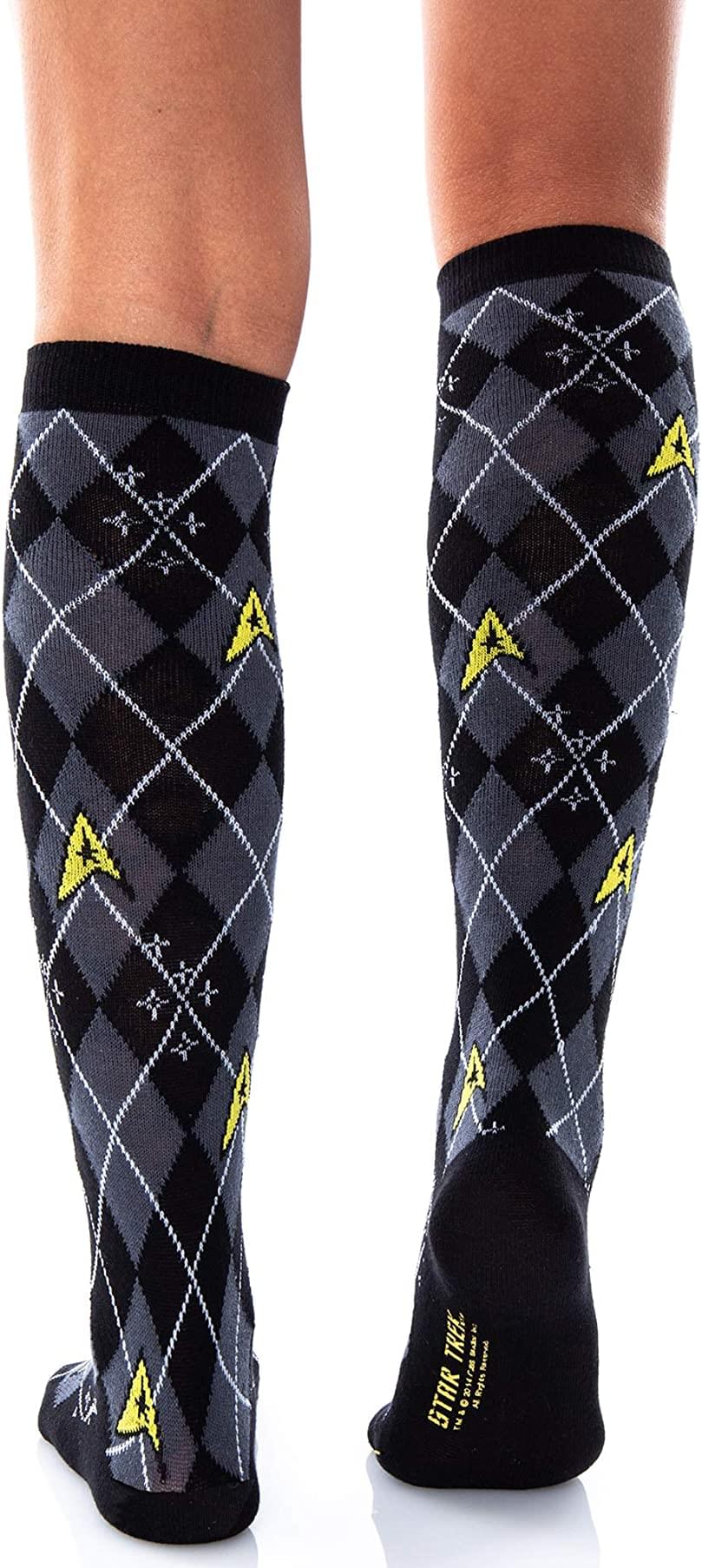 Star Trek Womens Argyle and Trexel Badges Knee High Socks | 2 Pairs