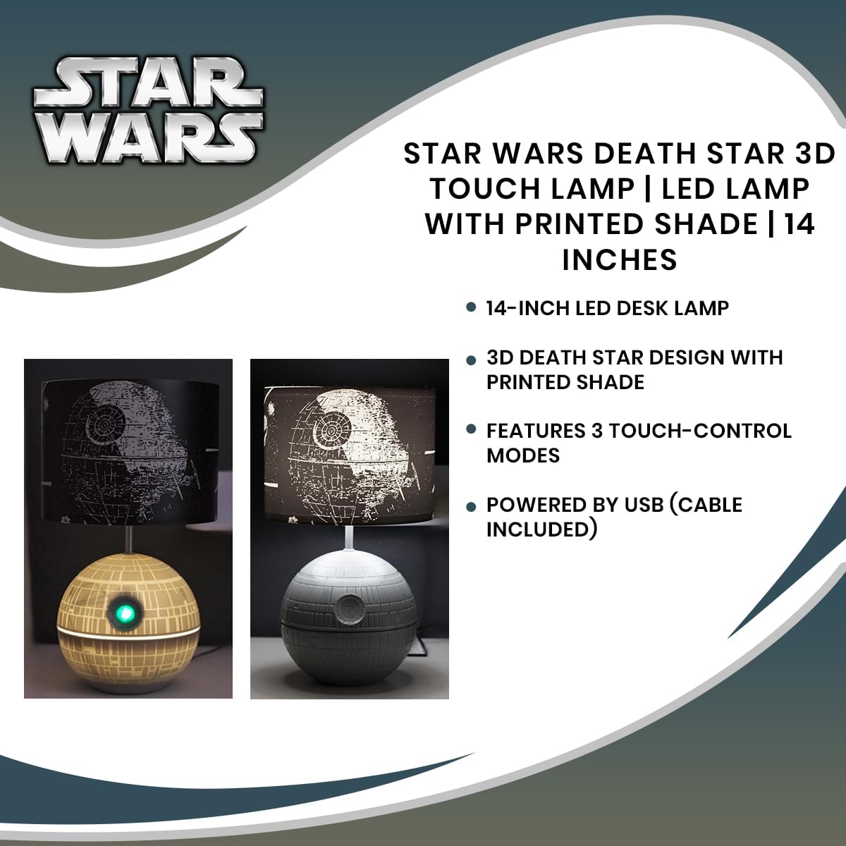 Star Wars Death Star 3D Touch Lamp | LED Lamp With Printed Shade | 14 Inches