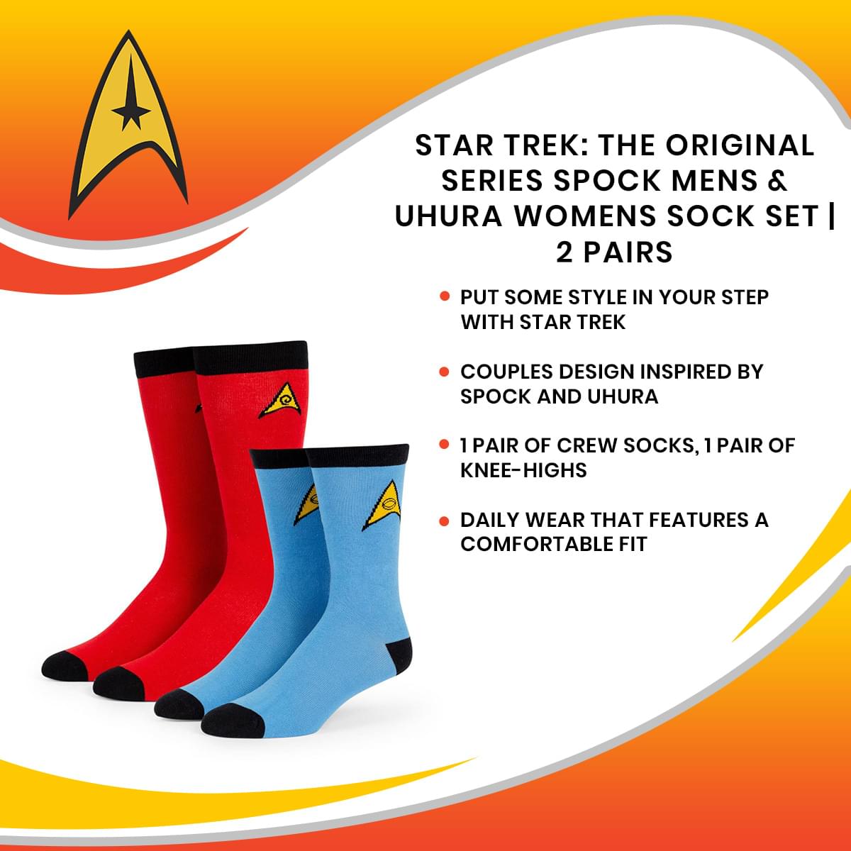 Star Trek: The Original Series Spock Mens & Uhura Womens Sock Set | 2 Pairs