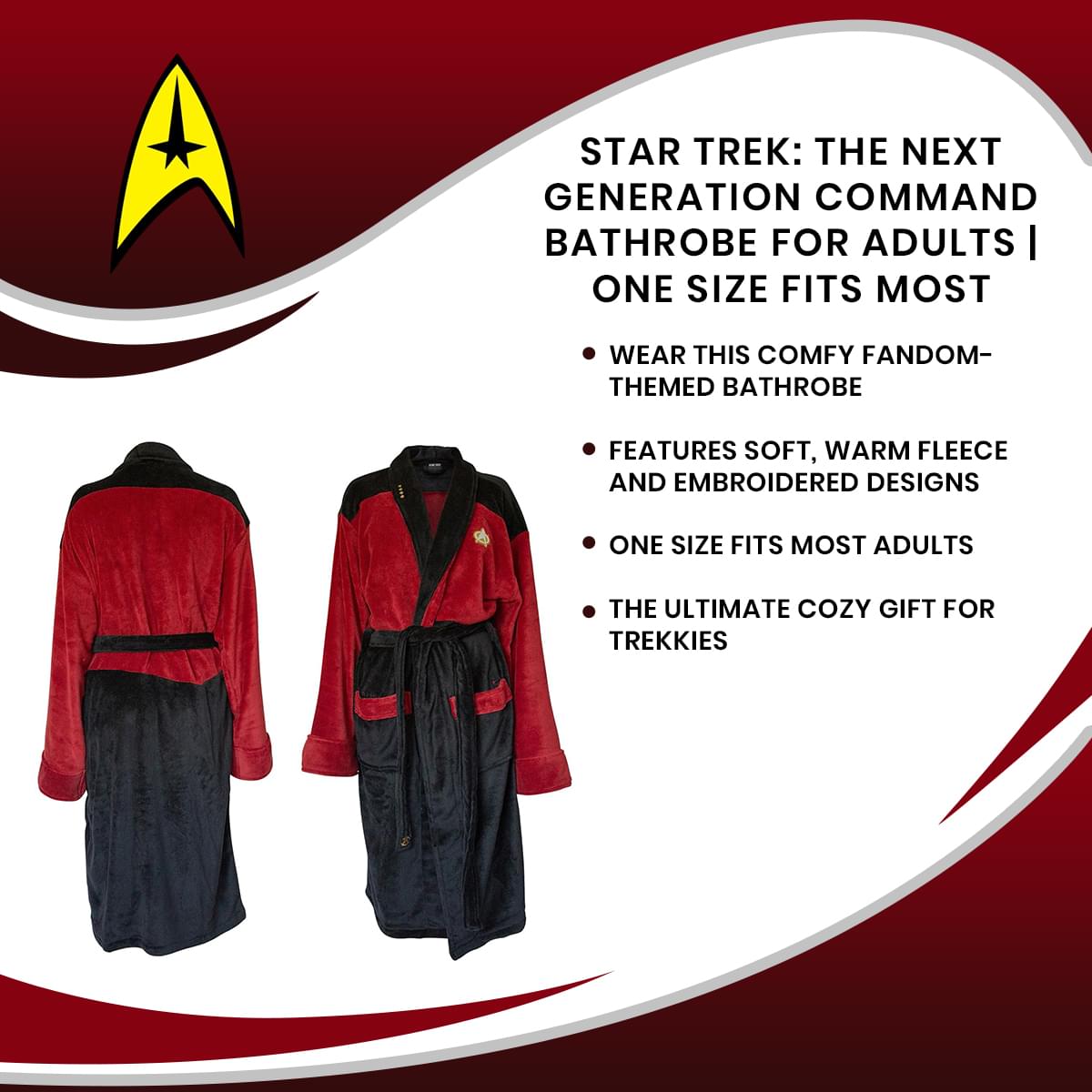 Star Trek: The Next Generation Command Bathrobe for Adults | One Size Fits Most