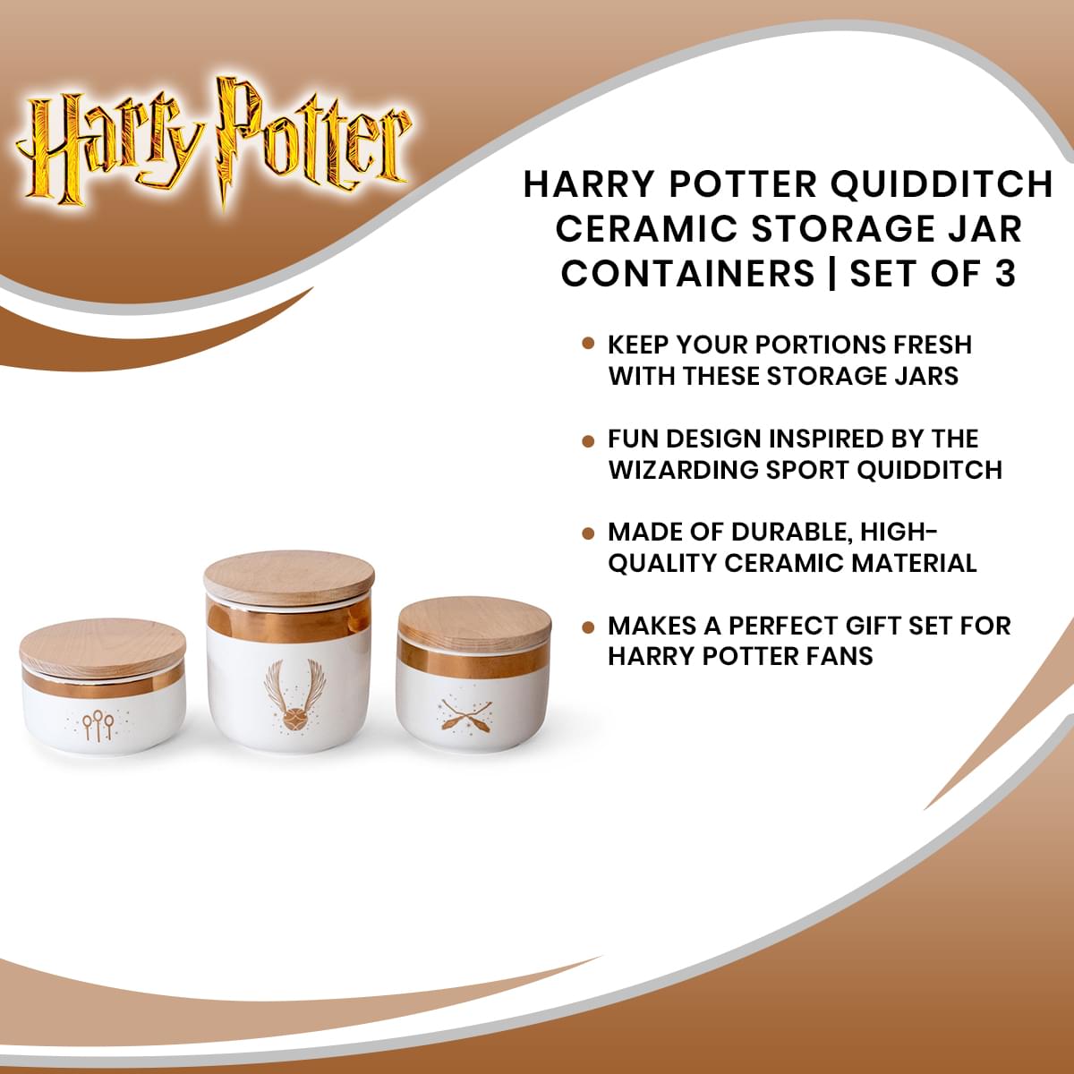 Harry Potter Quidditch Ceramic Storage Jar Containers | Set of 3