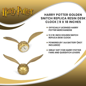 Harry Potter Golden Snitch Replica Resin Desk Clock | 9 x 18 Inches