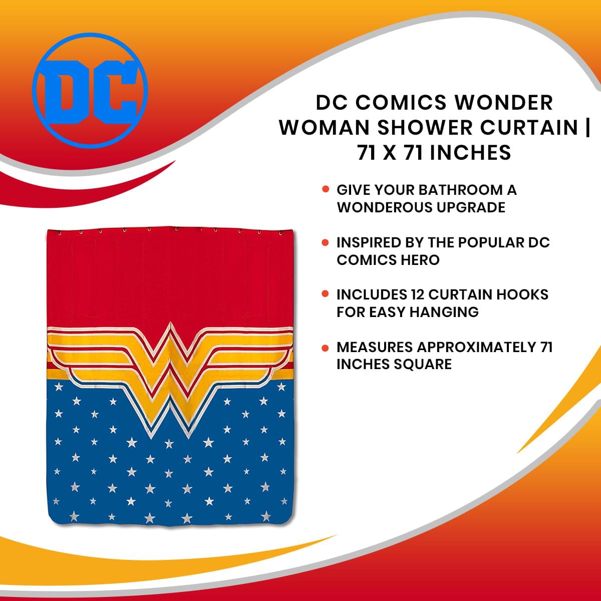 DC Comics Wonder Woman Shower Curtain | 71 x 71 Inches