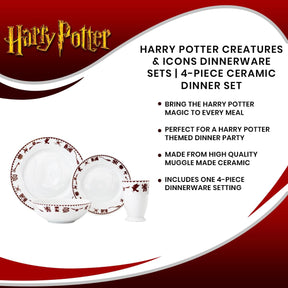 Harry Potter Creatures & Icons Dinnerware Sets | 4-Piece Ceramic Dinner Set