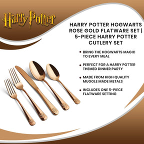 Harry Potter Hogwarts Rose Gold Flatware Set | 5-Piece Harry Potter Cutlery Set