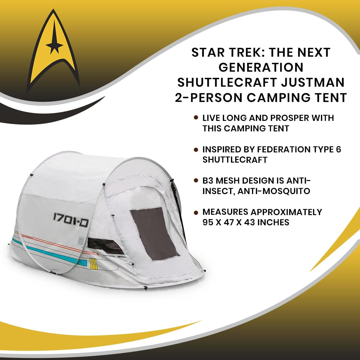 Star Trek: The Next Generation Shuttlecraft Justman 2-Person Camping Tent