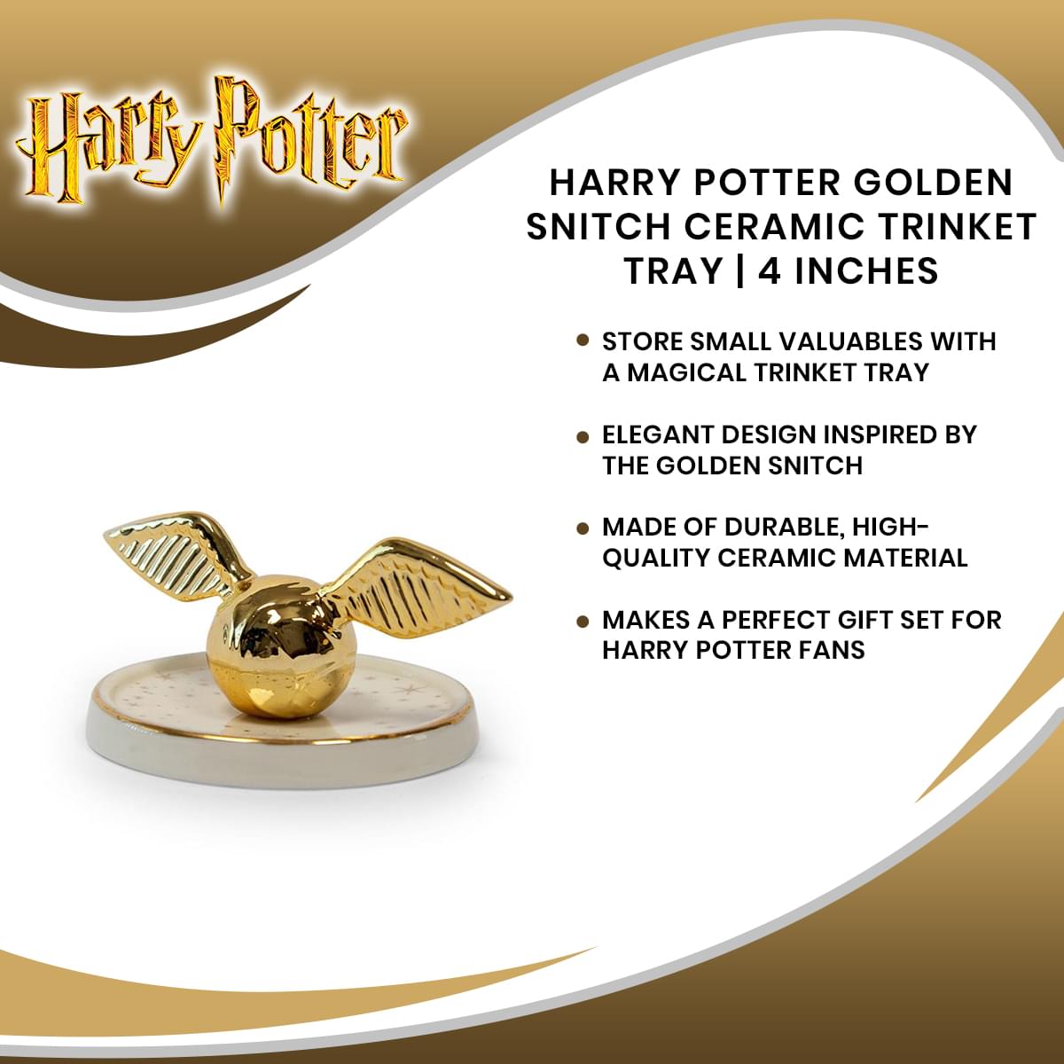 Harry Potter Golden Snitch Ceramic Trinket Tray | 4 Inches