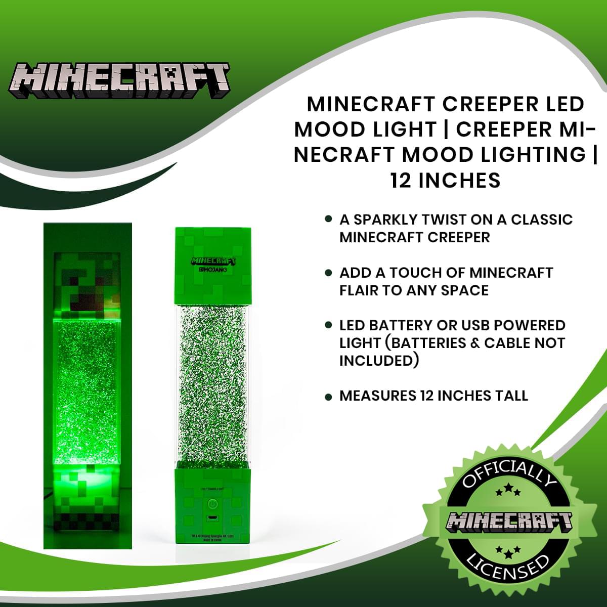 Minecraft Creeper Glitter Motion Light | 12-Inch Fun Mood Light LED Lamp