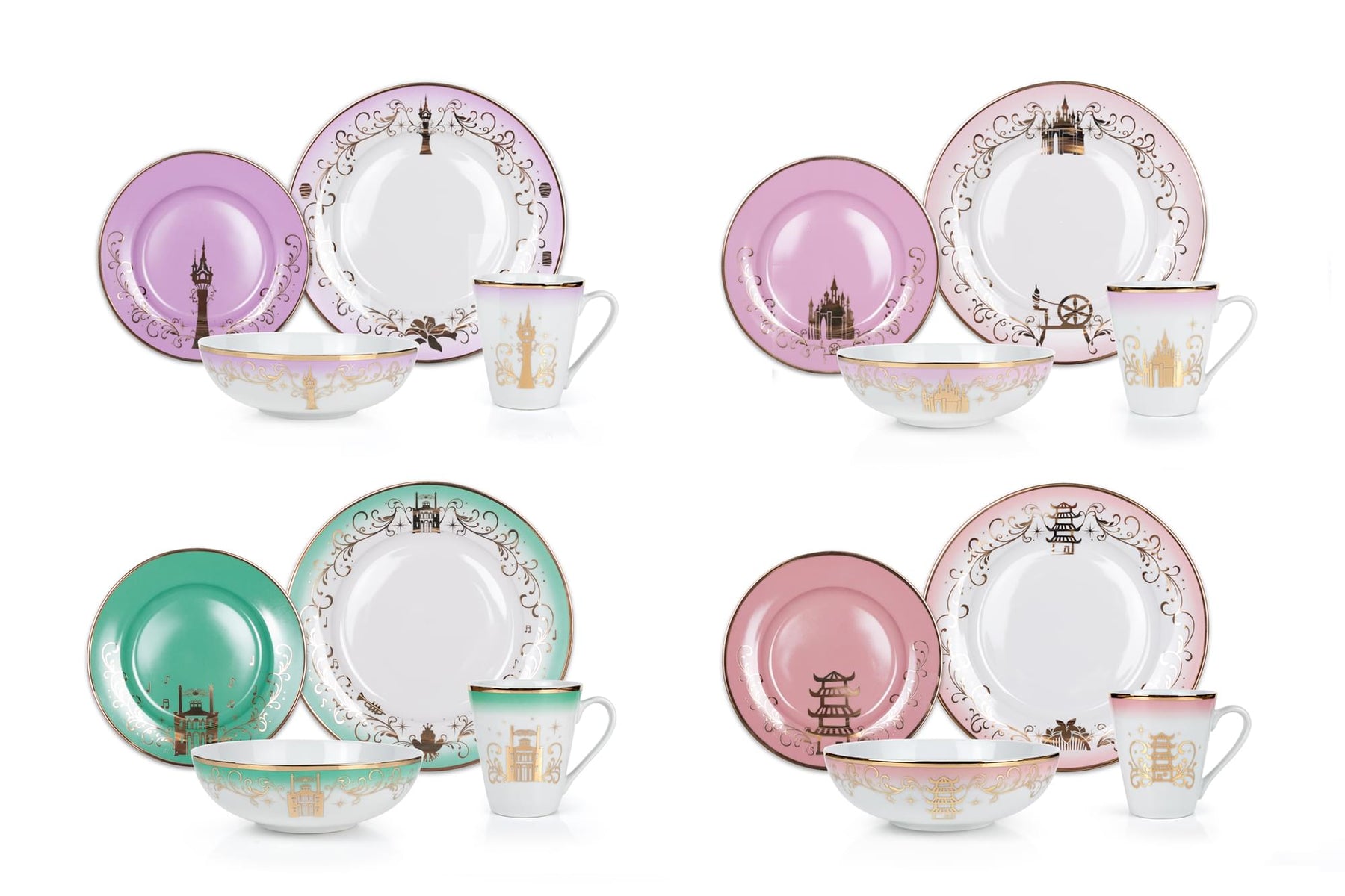 Disney Princess 16-Piece Ceramic Dinnerware Set | Tiana, Rapunzel, Aurora, Mulan