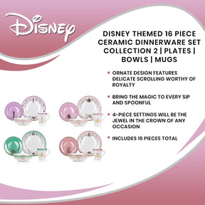 Disney Princess 16-Piece Ceramic Dinnerware Set | Tiana, Rapunzel, Aurora, Mulan